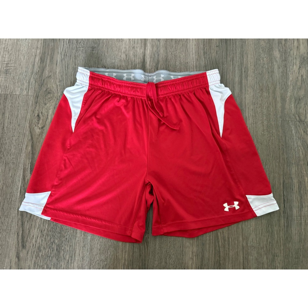 Under Armour Women's Athletic Training Shorts Red White Drawstring Small Retro